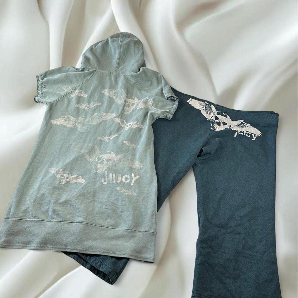 Rare Juicy Couture teal‎ flying skull bat graphic tracksuit y2k grail mcbling